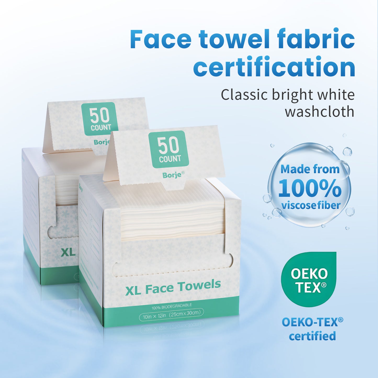 Borje Face Towels XL, Disposable Face Towel 10" x 12", 300 Count (6 Packs of 50), 100% USDA Biobased Facial Towelettes, Ultra Soft & Thick Makeup Remover Wipes for Women Cleansing