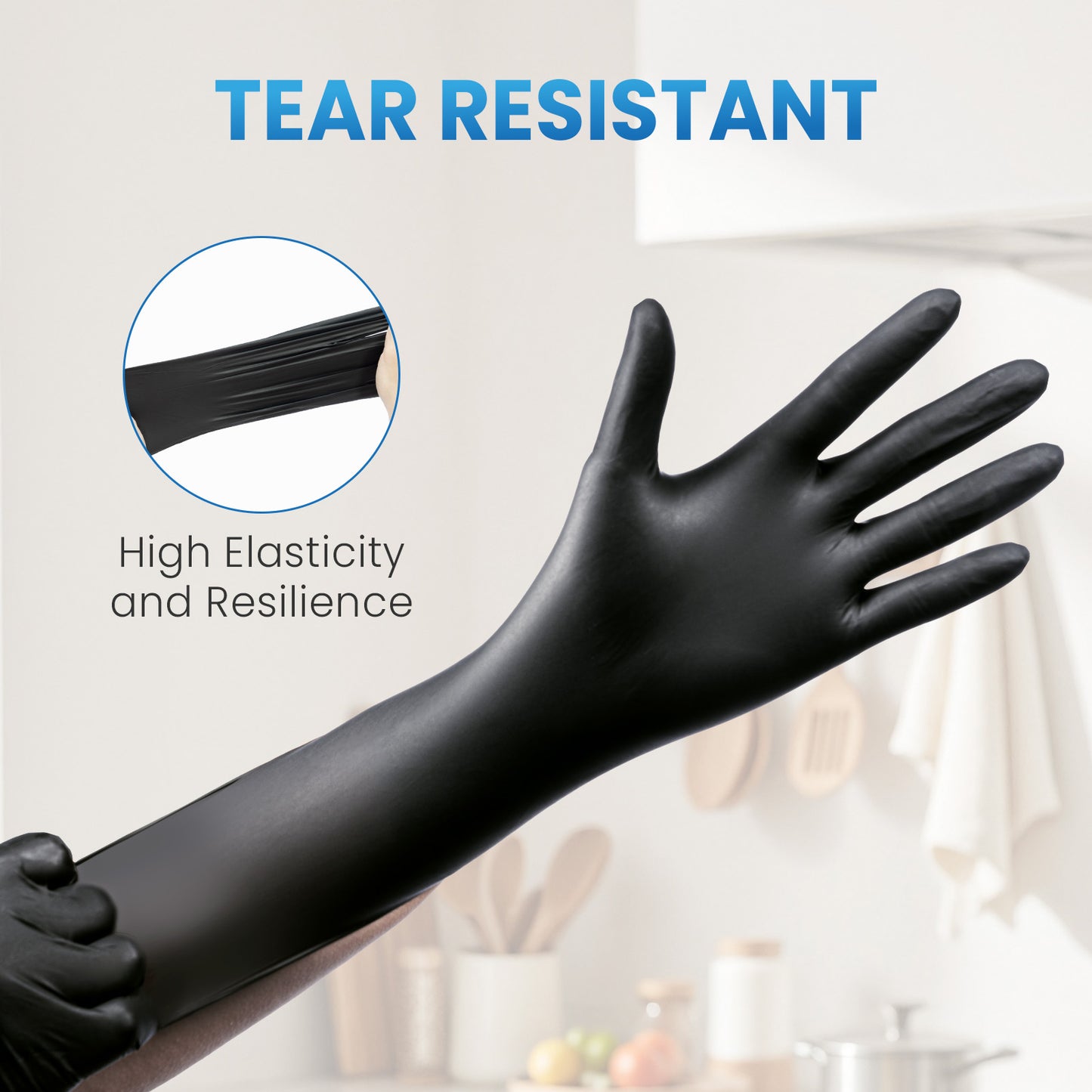 Borje® Black Nitrile Disposable Gloves, Latex & Powder-Free, Food Safe, Textured Fingertips, Cleaning