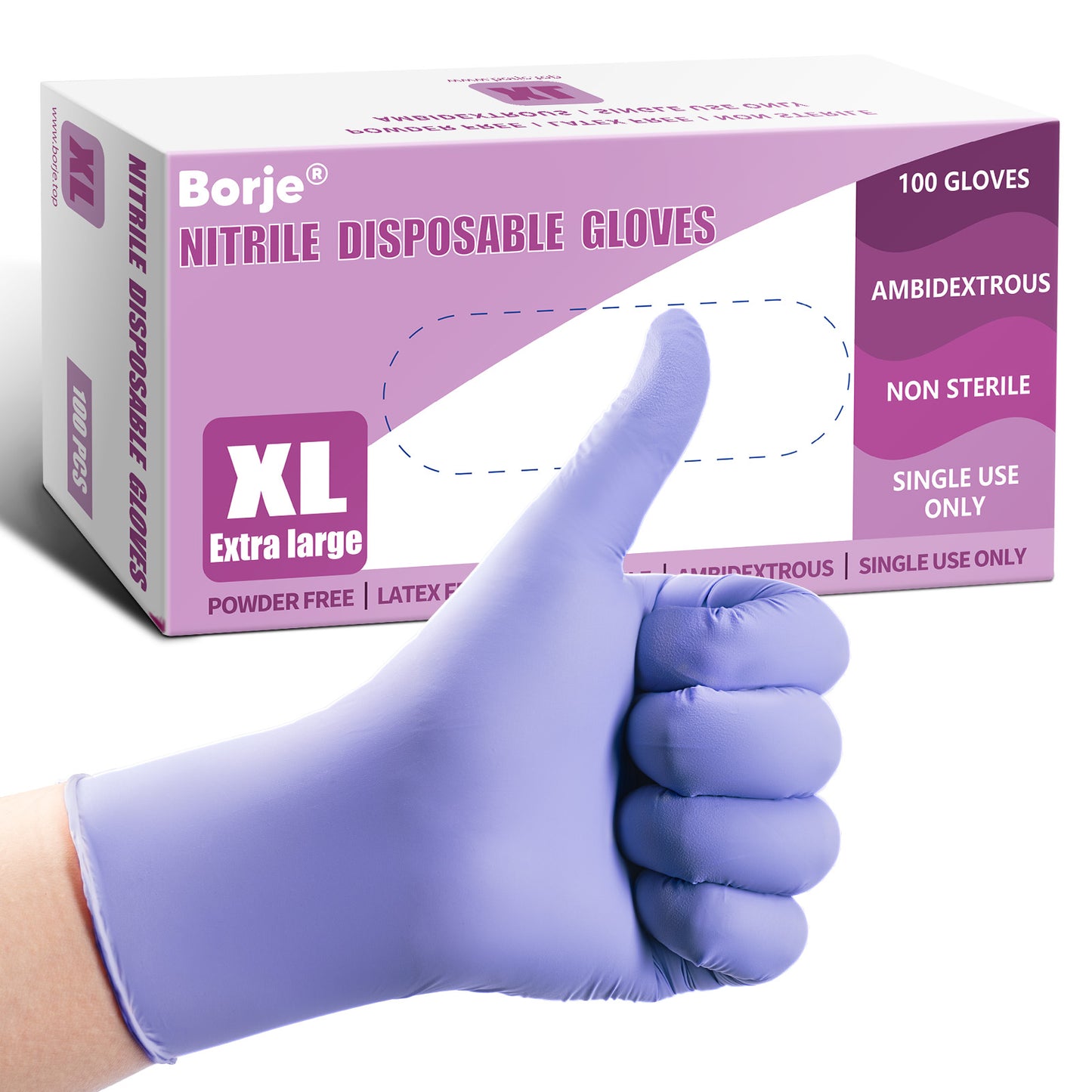 Borje® Nitrile Disposable Gloves, Iris Blue, Latex-Free, Powder-Free, Food Safe, Box of 100