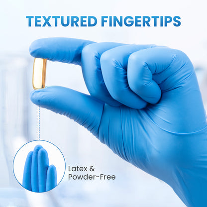 Borje® - 100 Pcs Nitrile Disposable Gloves, Blue, Latex & Powder-Free, Food Safe, Textured Fingertips