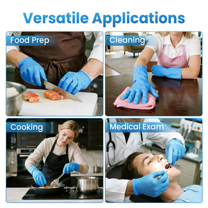 Borje® - 100 Pcs Nitrile Disposable Gloves, Blue, Latex & Powder-Free, Food Safe, Textured Fingertips