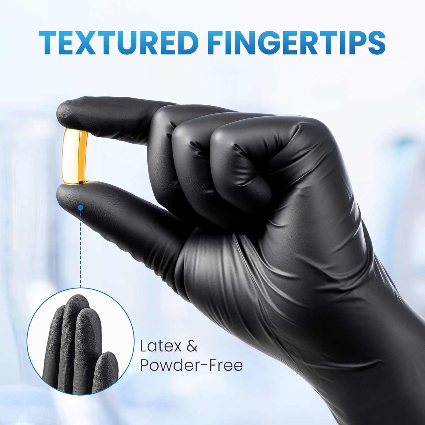 Borje® Black Nitrile Disposable Gloves, Latex & Powder-Free, Food Safe, Textured Fingertips, Cleaning