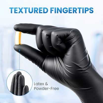 Borje® Black Nitrile Disposable Gloves, Latex & Powder-Free, Food Safe, Textured Fingertips, Cleaning