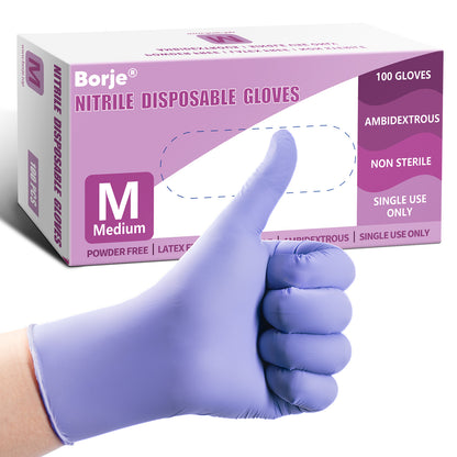 Borje® Nitrile Disposable Gloves, Iris Blue, Latex-Free, Powder-Free, Food Safe, Box of 100