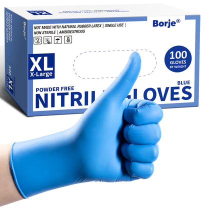 Borje® - 100 Pcs Nitrile Disposable Gloves, Blue, Latex & Powder-Free, Food Safe, Textured Fingertips