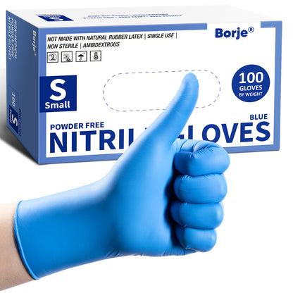 Borje® - 100 Pcs Nitrile Disposable Gloves, Blue, Latex & Powder-Free, Food Safe, Textured Fingertips