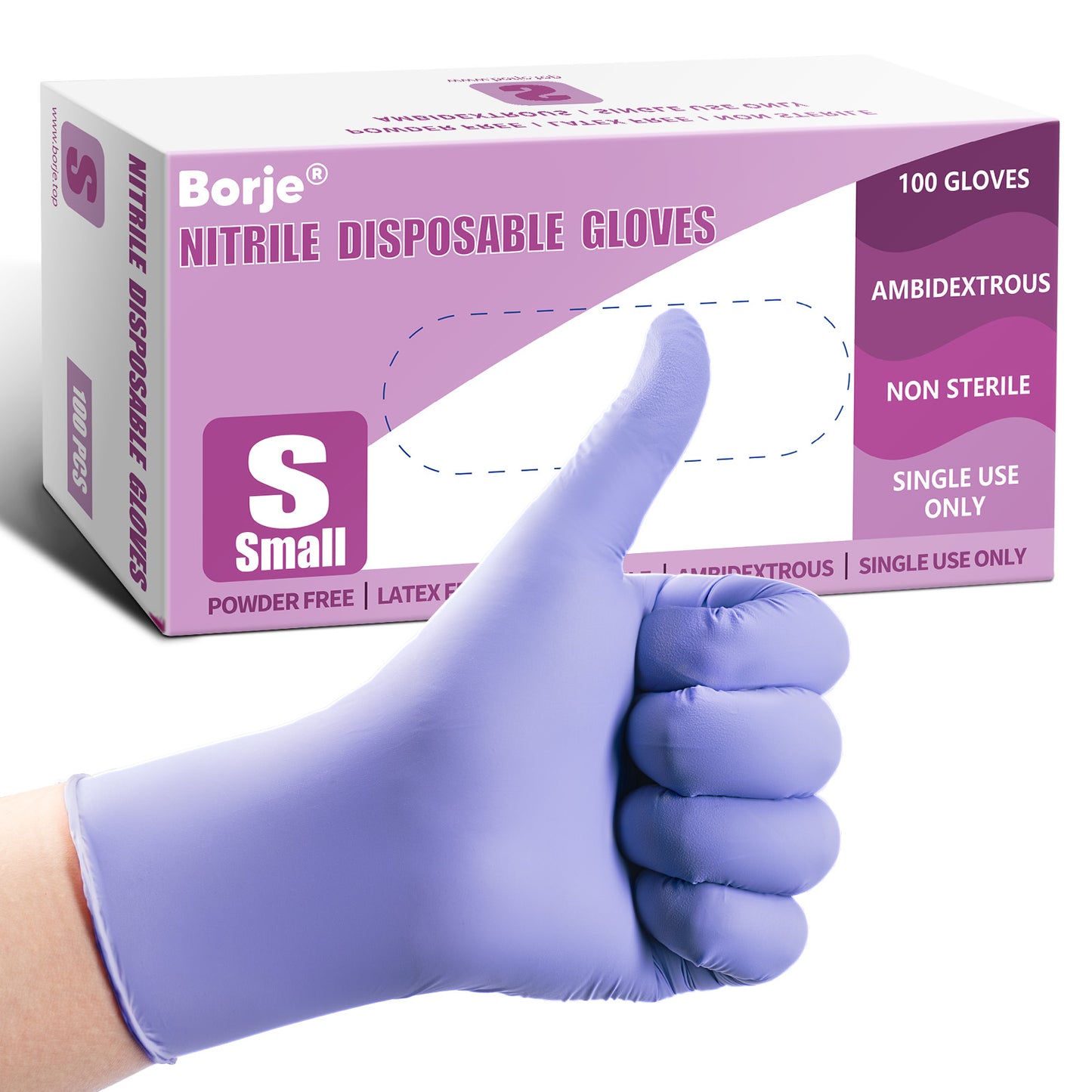 Borje® Nitrile Disposable Gloves, Iris Blue, Latex-Free, Powder-Free, Food Safe, Box of 100